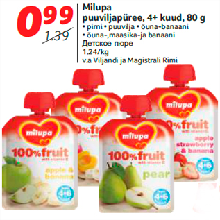 Allahindlus - Milupa puuviljapüree, 4+ kuud, 80 g