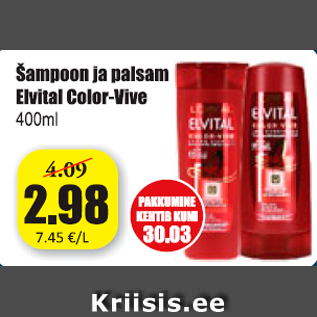 Allahindlus - Šampoon ja palsam Elvital Color-Vive 400 ml