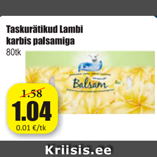 Allahindlus - Taskurätikud Lambi karbis palsamiga 80 tk