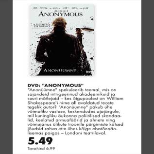 Allahindlus - DVD "ANONYMOUS"