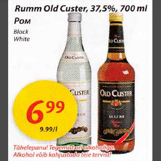 Allahindlus - Rumm Old Custer, З7,5%, 700 ml Black, White