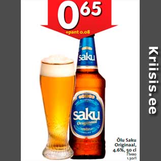 Allahindlus - Õlu Saku Originaal, 4.6%, 50 cl