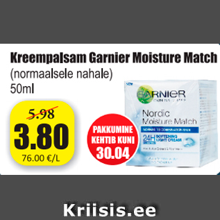 Allahindlus - Kreempalsam Garnier Moisture Match