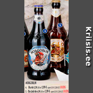 Allahindlus - HOBGOBLIN 4. Õlu Ale 5,2% 500 ml; 5. Õlu Gold Ale 4,5% 500 ml