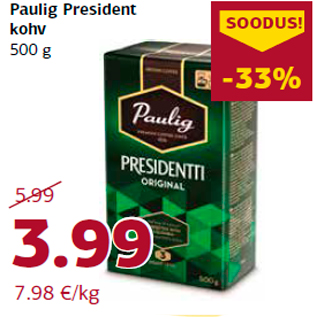 Allahindlus - Paulig President kohv 500 g