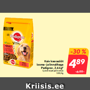 Allahindlus - Kuiv koerasööt looma- ja linnulihaga Pedigree , 2,6 kg*