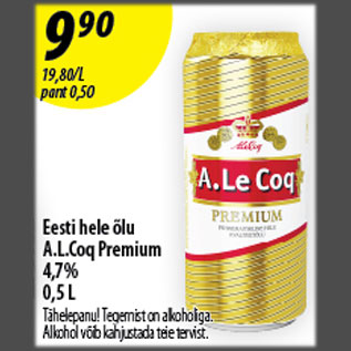 Allahindlus - Eesti hele õlu A.Le.Coq Premium