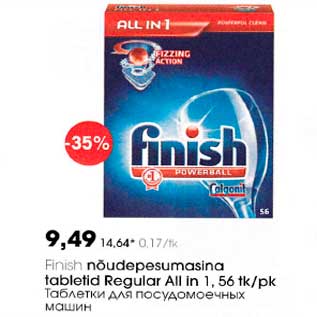 Allahindlus - Finish nõudepesumasina tabletid Regular All in l, 56 tk/pk