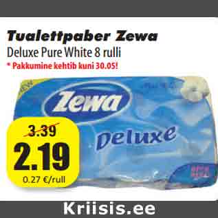 Allahindlus - Tualettpaber Zewa Deluxe Pure White 8 rulli