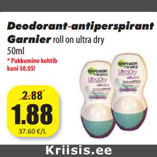 Allahindlus - Deodorant-antiperspirant Garnier roll on ultra dry 50m