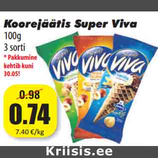 Allahindlus - Koorejäätis Super Viva 100g 3 sorti