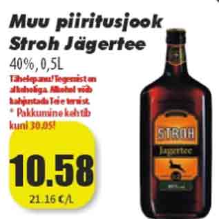 Allahindlus - Muu piiritusjook Stroh Jägertee 40%, 0,5 l