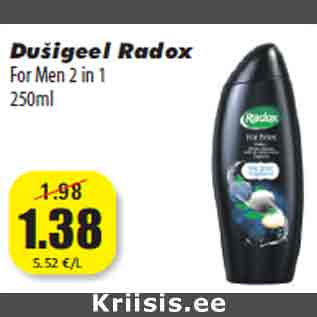 Allahindlus - Dušigeel Radox For Men 2 in 1 250ml