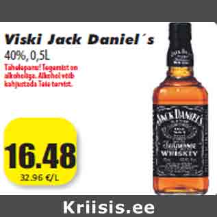 Allahindlus - Viski Jack Daniel´s 40%,0,5L