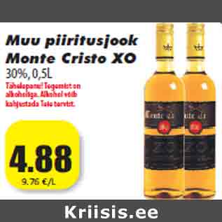 Allahindlus - Muu piiritusjook Monte Cristo XO 30%,0,5L