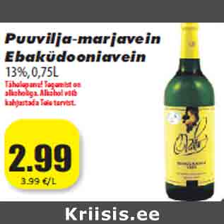 Allahindlus - Puuvilja-marjavein Ebaküdooniavein 13%,0,75L