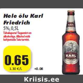 Allahindlus - Hele õlu Karl Friedrich 5%,0,5L