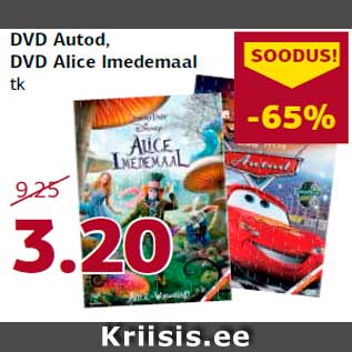 Allahindlus - DVD Autod, DVD Alice Imedemaal tk