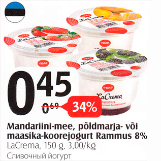 Allahindlus - mandariini-mee, põldmarja- või maasika-koorejogurt Rammus 8%