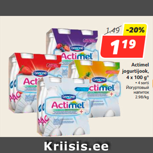 Allahindlus - Actimel jogurtijook, 4 x 100 g*