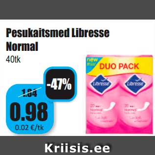 Allahindlus - Pesukaitsmed Libresse Normal 40tk