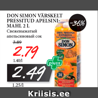 Allahindlus - DON SIMON VÄRSKELT PRESSITUD APELSINIMAHL 2