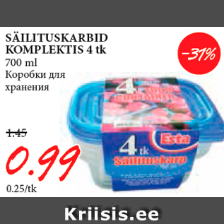 Allahindlus - SÄILITUSKARBID KOMPLEKTIS 4 tk 700 ml