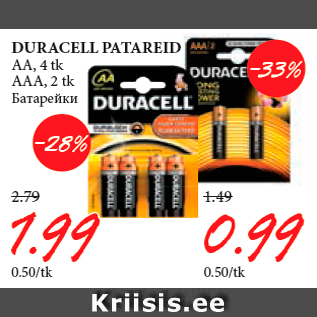 Allahindlus - DURACELL PATAREID