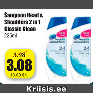 Allahindlus - Šampoon Head & Shoulders 2 in 1 Classic Clean 225 ml