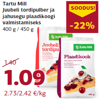 Allahindlus - Tartu Mill Juubeli tordipulber ja jahusegu plaadikoogi valmistamiseks