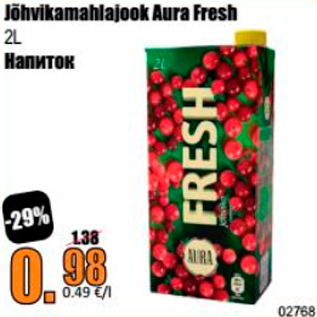 Allahindlus - Jõhvikamahlajook Aura Fresh 2 l