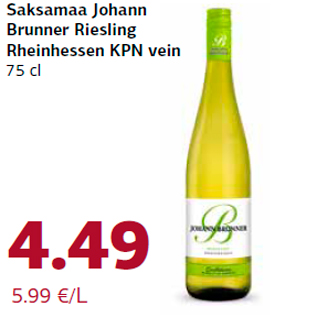 Allahindlus - Saksamaa Johann Brunner Riesling Rheinhessen KPN vein 75 cl