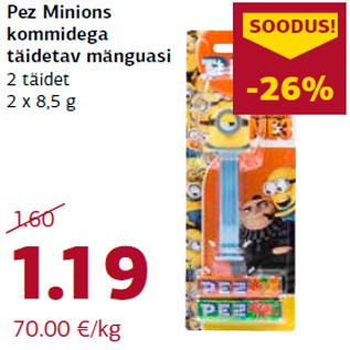 Allahindlus - Pez Minions kommidega täidetav mänguasi