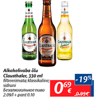 Allahindlus - Alkohoolivaba õlu Clausthaler, 330 ml