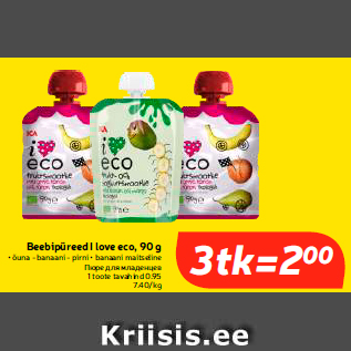 Allahindlus - Beebipüreed I love eco, 90 g