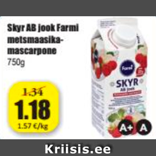 Allahindlus - Skyr AB jook Farmi metsmaasika-mascarpone 750 g