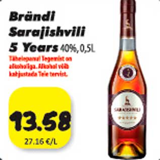 Allahindlus - Brändi Sarajishvili 5 Years 40%, 0,5 L