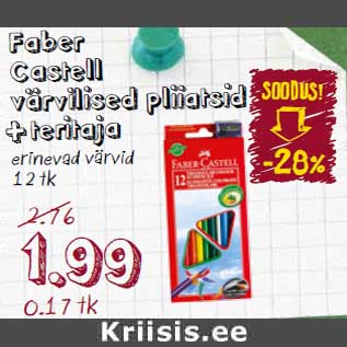 Allahindlus - Faber- Castell värvilised pliiatsid + teritaja erinevad värvid 12 tk