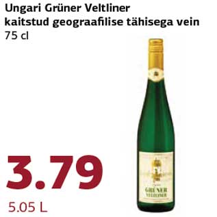 Allahindlus - Ungari Grüner Veltliner kaitstud geograafilise tähisega vein 75 cl