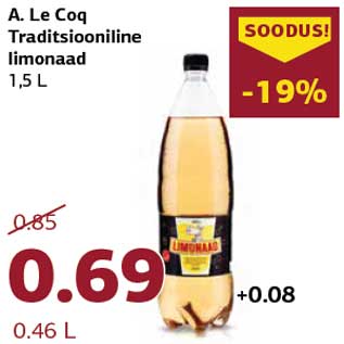 Allahindlus - A. Le Coq Traditsiooniline limonaad 1,5 L