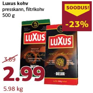 Allahindlus - Luxus kohv presskann, filtrikohv 500 g