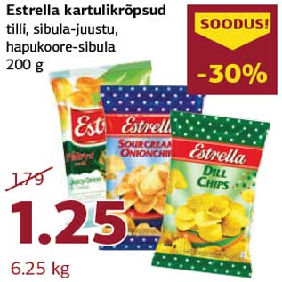 Allahindlus - Estrella kartulikrõpsud tilli, sibula-juustu, hapukoore-sibula 200 g