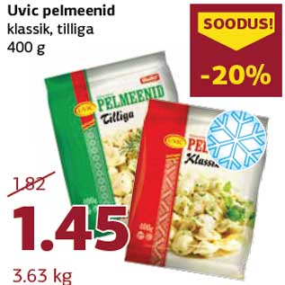 Allahindlus - Uvic pelmeenid klassik, tilliga 400 g