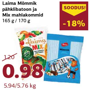 Allahindlus - Laima Mõmmik pähklibatoon ja Mix mahlakommid