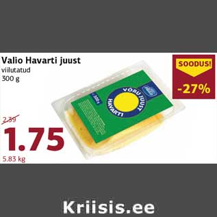 Allahindlus - Valio Havarti juust viilutatud 300 g