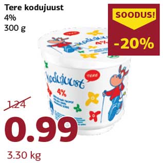 Allahindlus - Tere kodujuust 4% 300 g