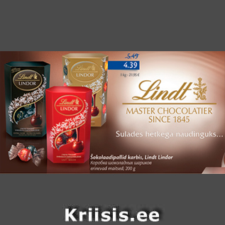 Allahindlus - Šokolaadipallid karbis, Lindt Lindor