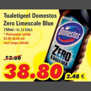 Allahindlus - Tualetigeel Domestos Zero Limescale Blue