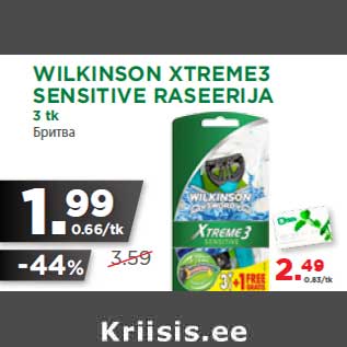 Allahindlus - WILKINSON XTREME3 SENSITIVE RASEERIJA 3 tk