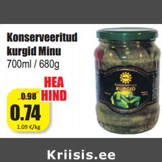 Allahindlus - Konserveeritud kurgid Minu 700ml / 680g